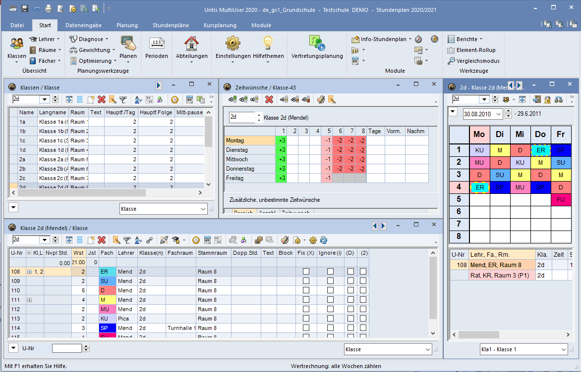 Untis European school scheduling software interface