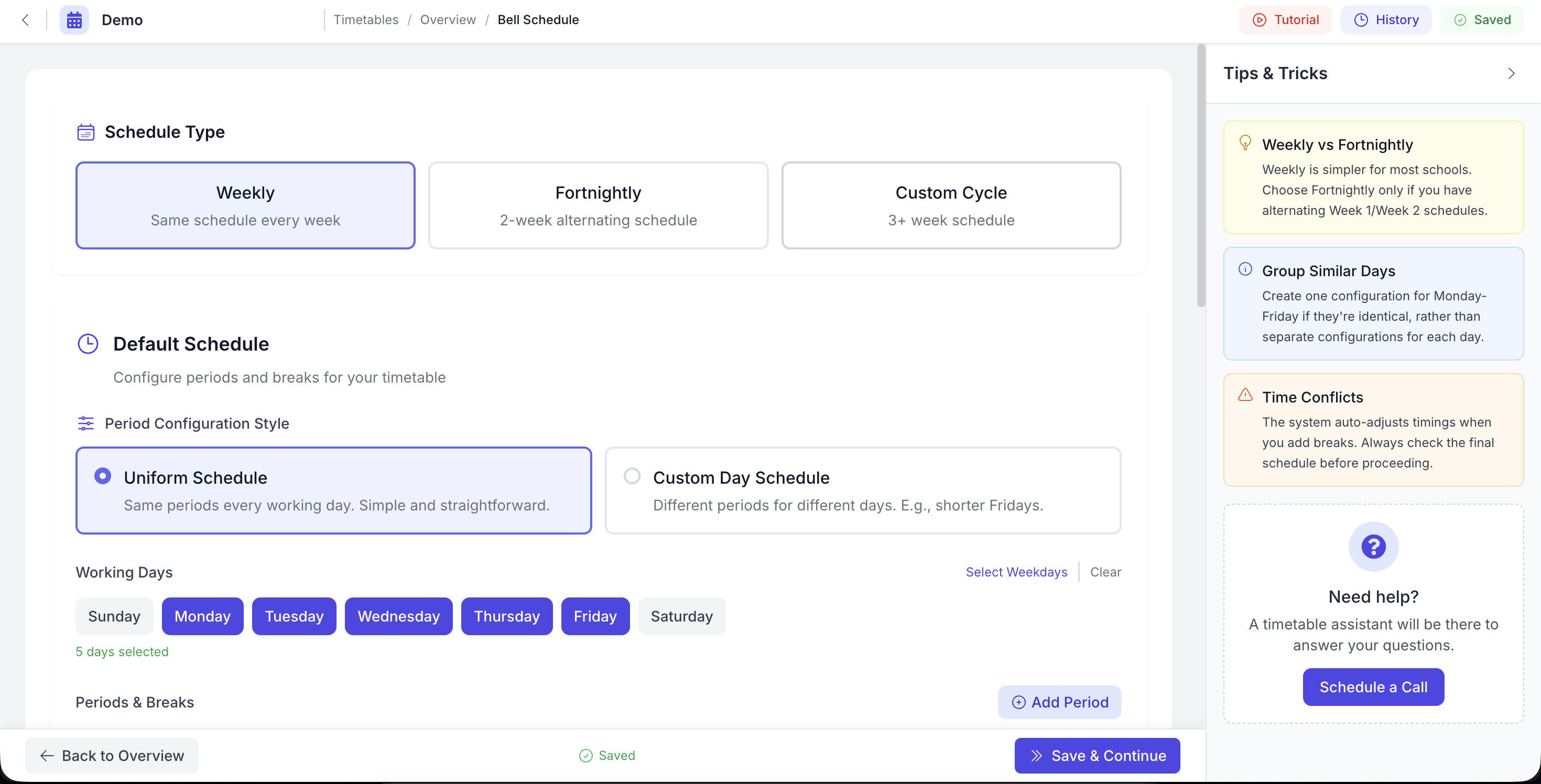 Configure Bell Schedule