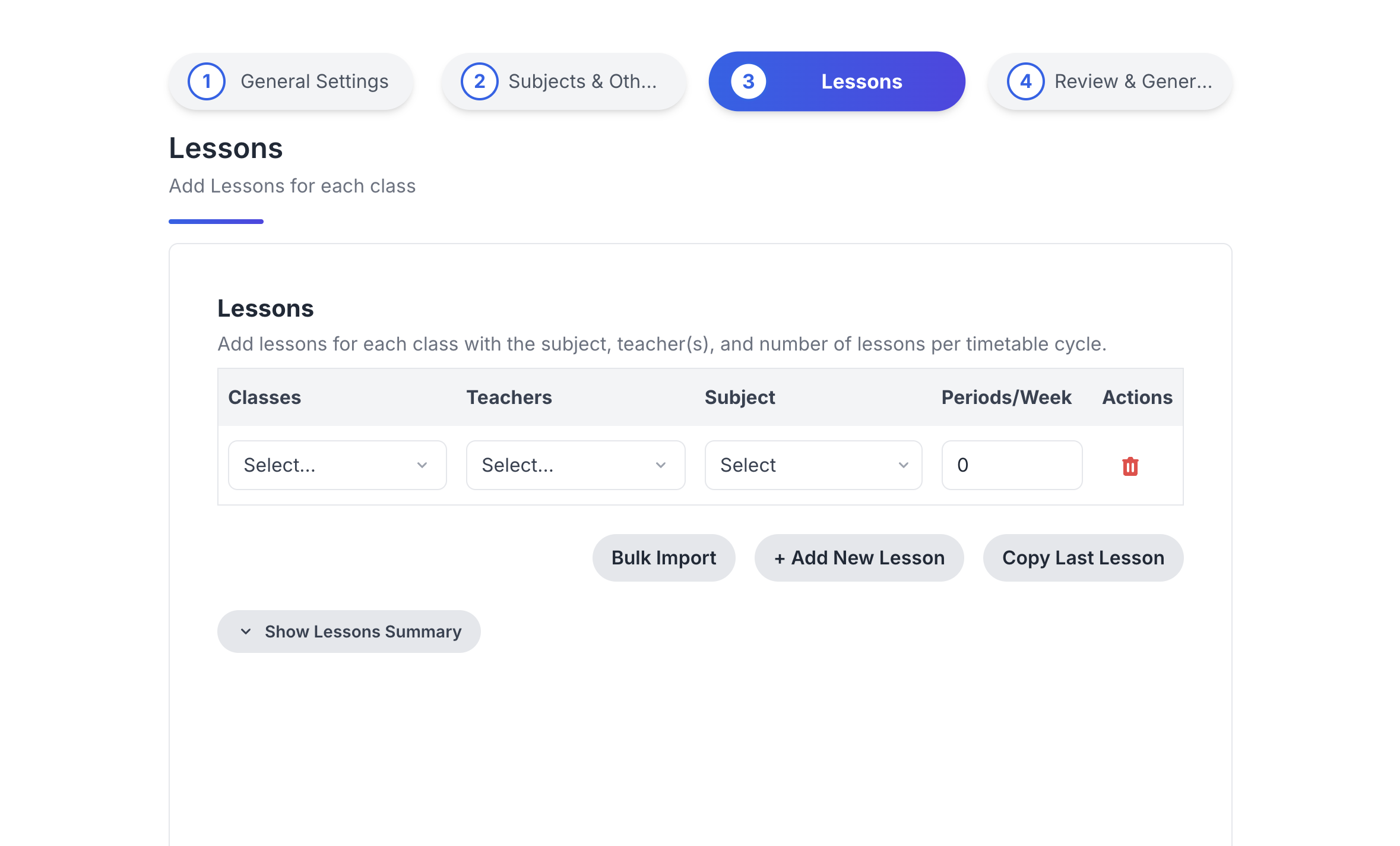 Lesson Entry Interface