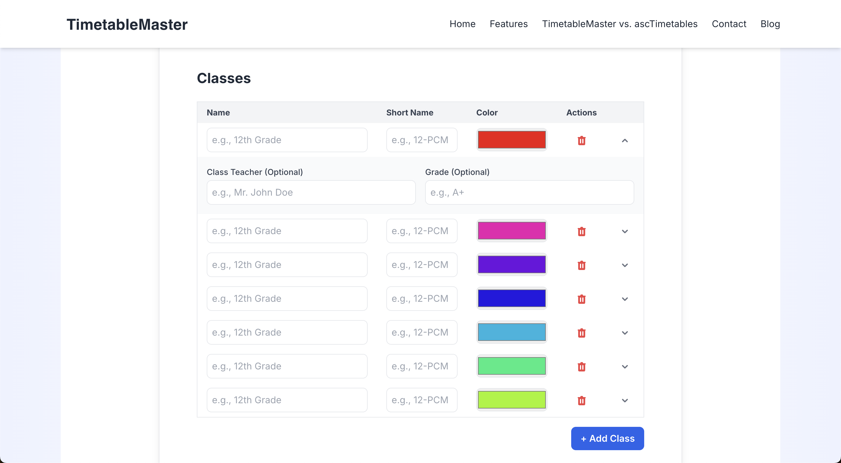 Add Class Details in TimetableMaster