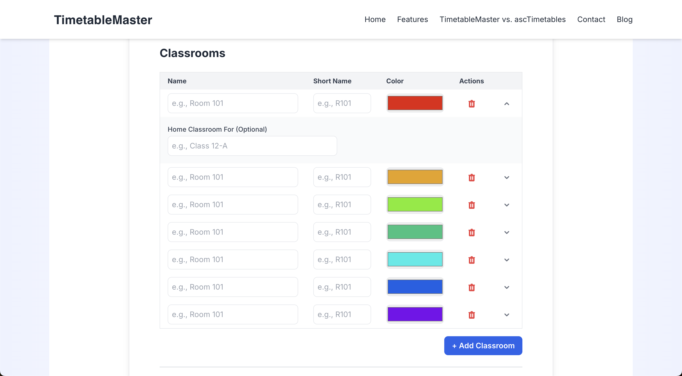 Add Classroom Details in TimetableMaster