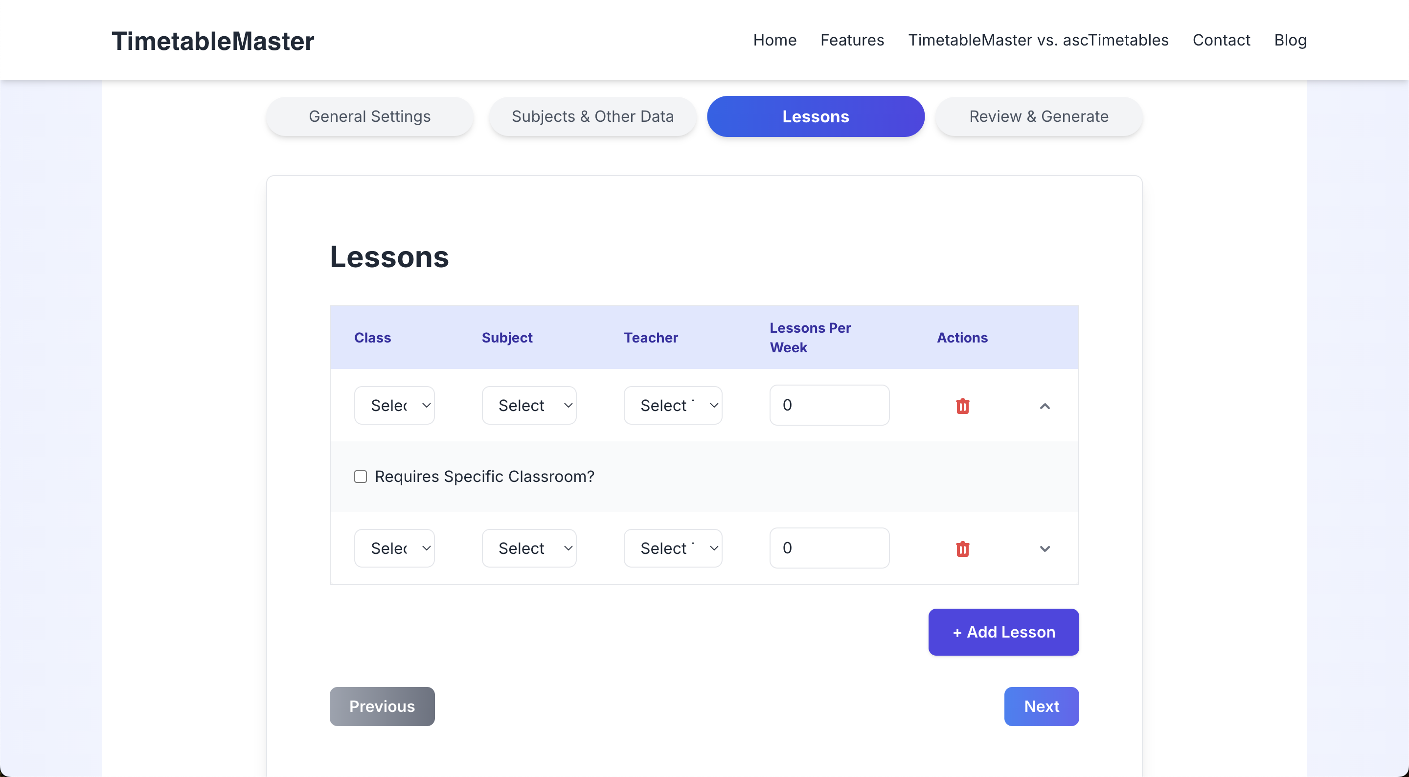 Add Lesson Details in TimetableMaster