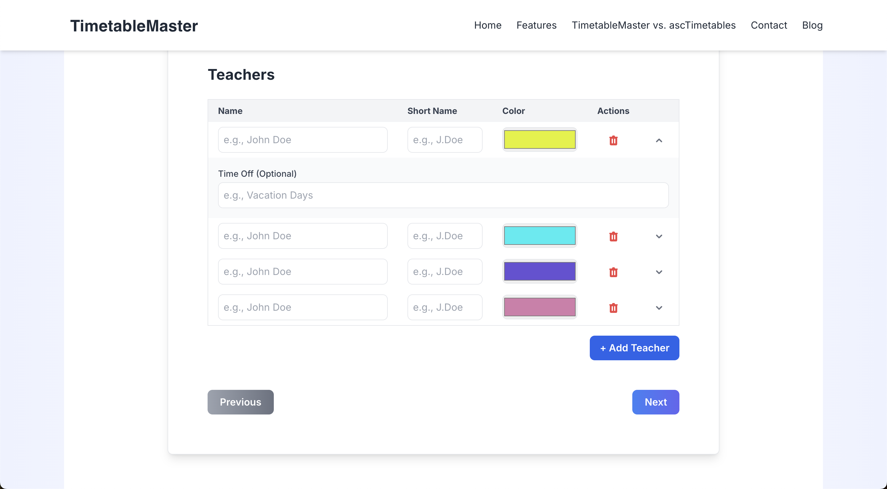 Add Teacher Details in TimetableMaster