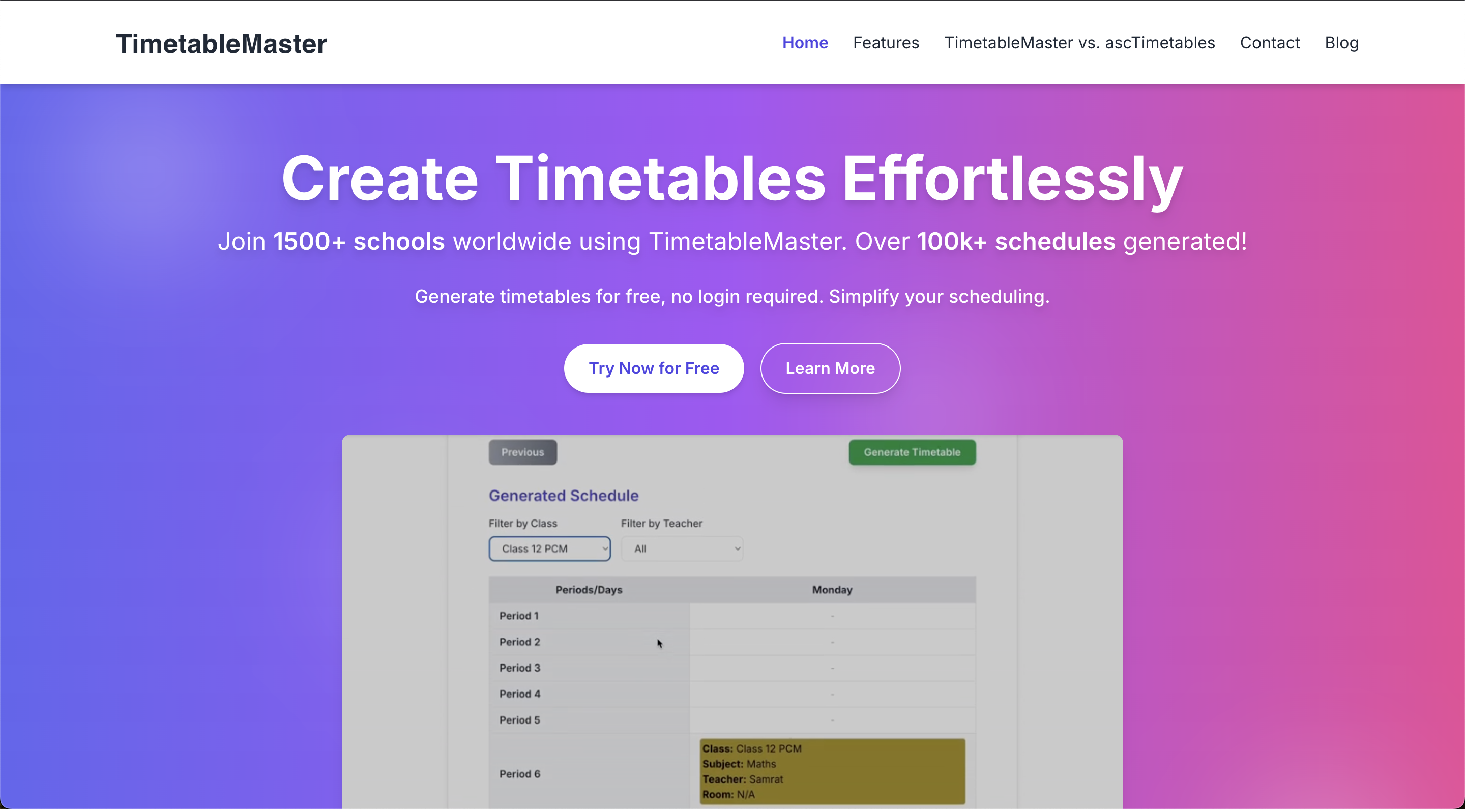 TimetableMaster Landing Page - Best School Timetable Generator Software